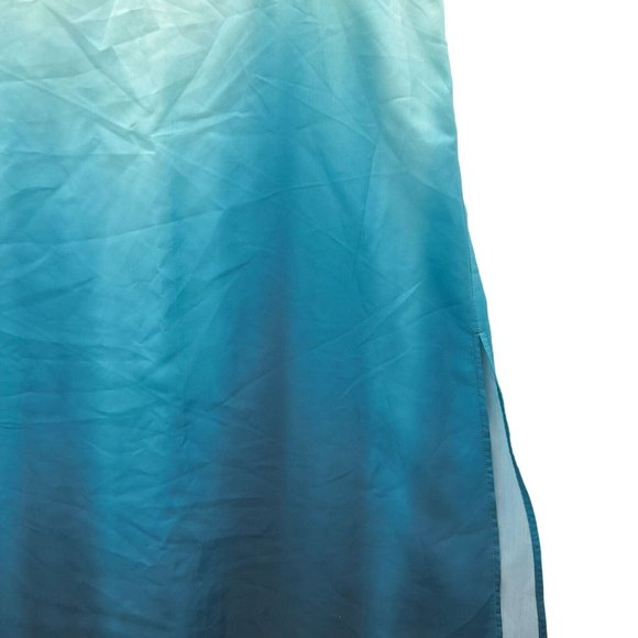 LA BLANCA Turquoise Ombré Oasis Back-Tie Side-Slit Cover-Up Dress Medium - 0015 - Picture 2 of 13